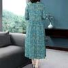 Women's Fashion Loose  Spring Summer Flower Pattern Print Half Sleeves Waistline  O-Neck Casual Dresses Skirt