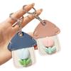 2Pcs Elegant Tulip Key Holder Faux Leather House Shape Keychain