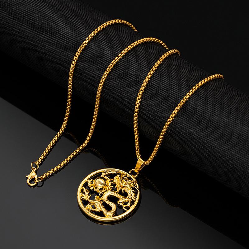 

Дракон, играющий с жемчужиной, Ожерелье с узором дракона, Цепочка для свитера из титановой стали, Цепочка для толстовки и ожерелье золотой