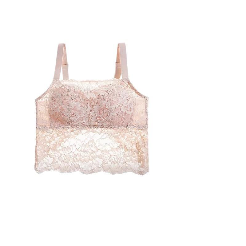 Lace Can Be Worn Outside Women's Anti-light Sexy Back Tube Top Bra Thin Large Size Bra