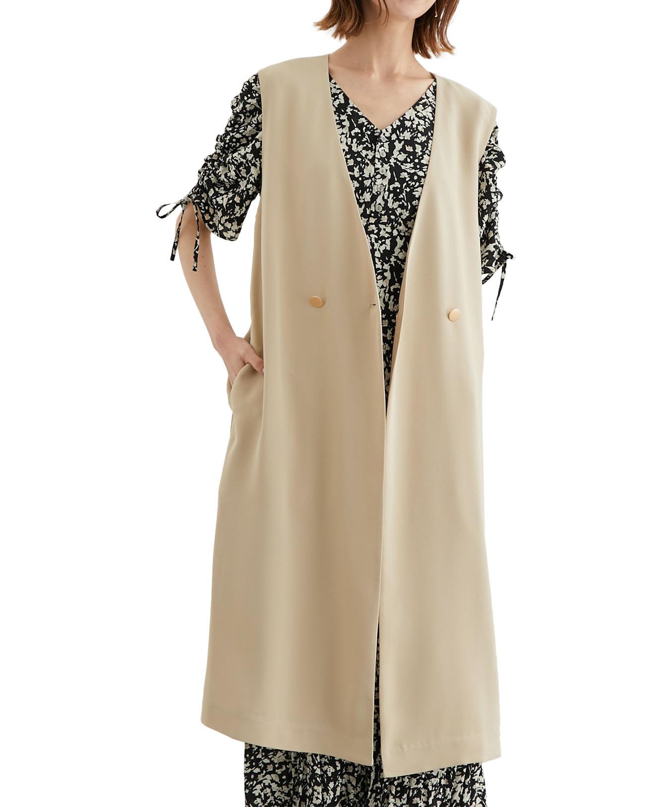 

ROPE PICNIC Бежевый женский жилет/безрукавка на золотых пуговицах GDE13100, бежевый