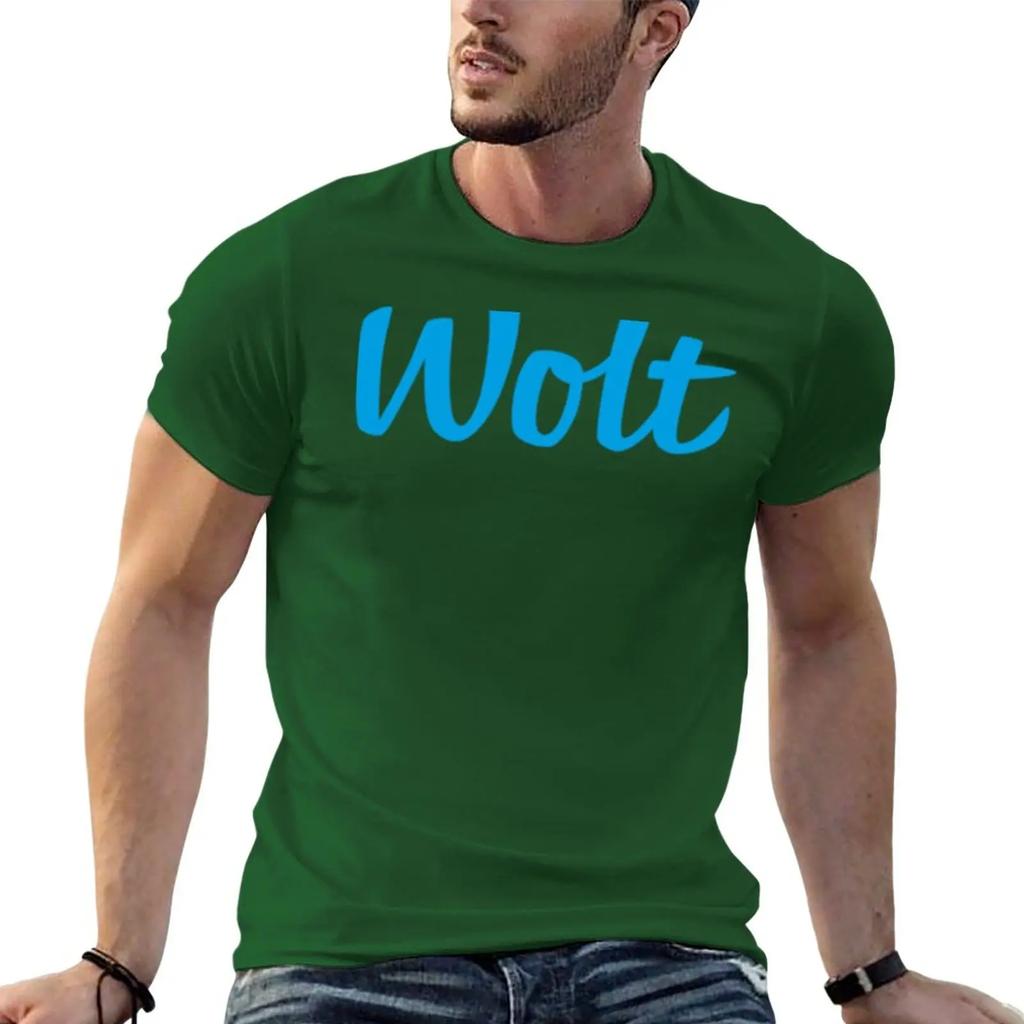 New fashion heavyweight vintage Summer  Wolt logo blue Food Delivery for a boy quick-ying t-shirt mens big and tall t shirts