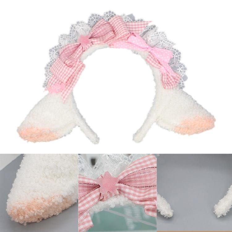 Lovely Headband Sheep Ear Shape Hairhoop with Pleated Lace for Cosplay Decors