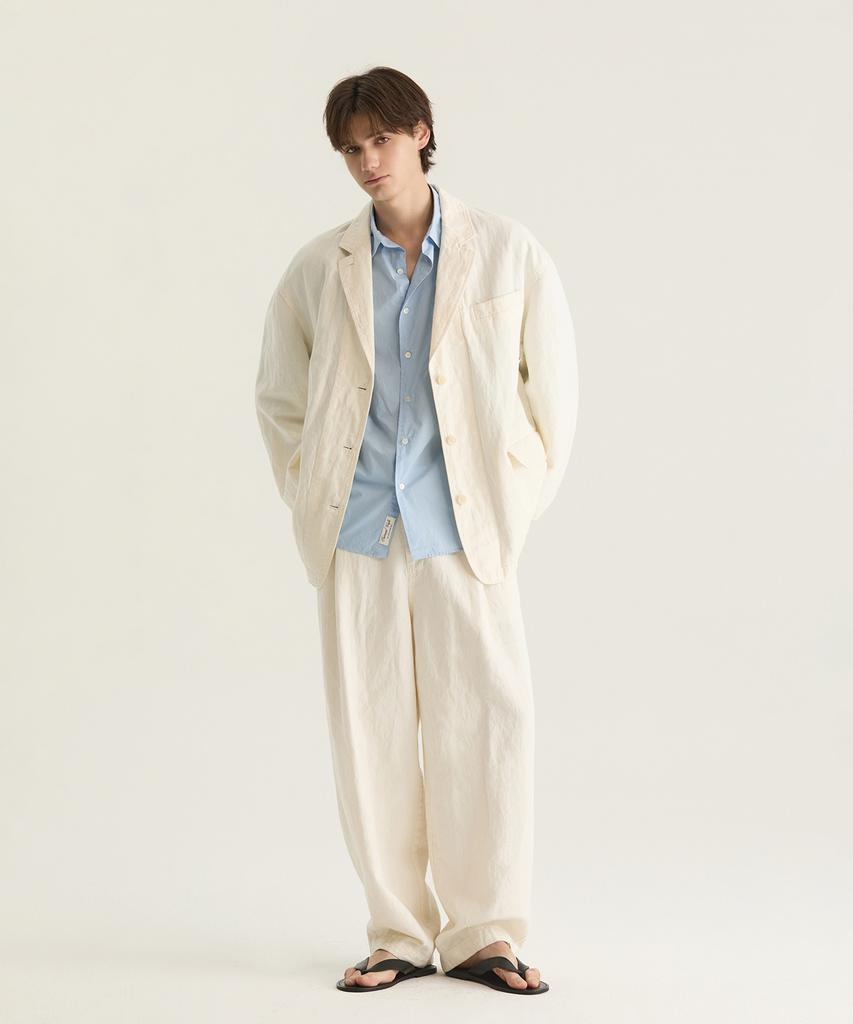 Oteumilkape [Unisex] Dyed Tapered Elastic Waist Pants - Ivory