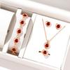 5 Piece Set Women Crystal Love Zircon Fashionable Elegant High End Peach Heart Necklace Earrings Rings Bracelets Necklace Set