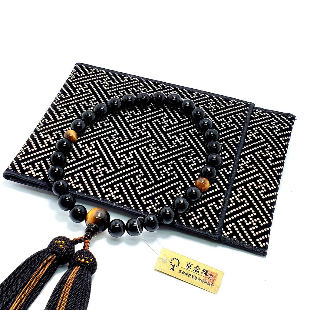 Lacquered beads Inden beads bag tiger eye pure silk head can be used by all sects with tag from Kyoto Bead Manufacturing Wholesale Cooperative [High