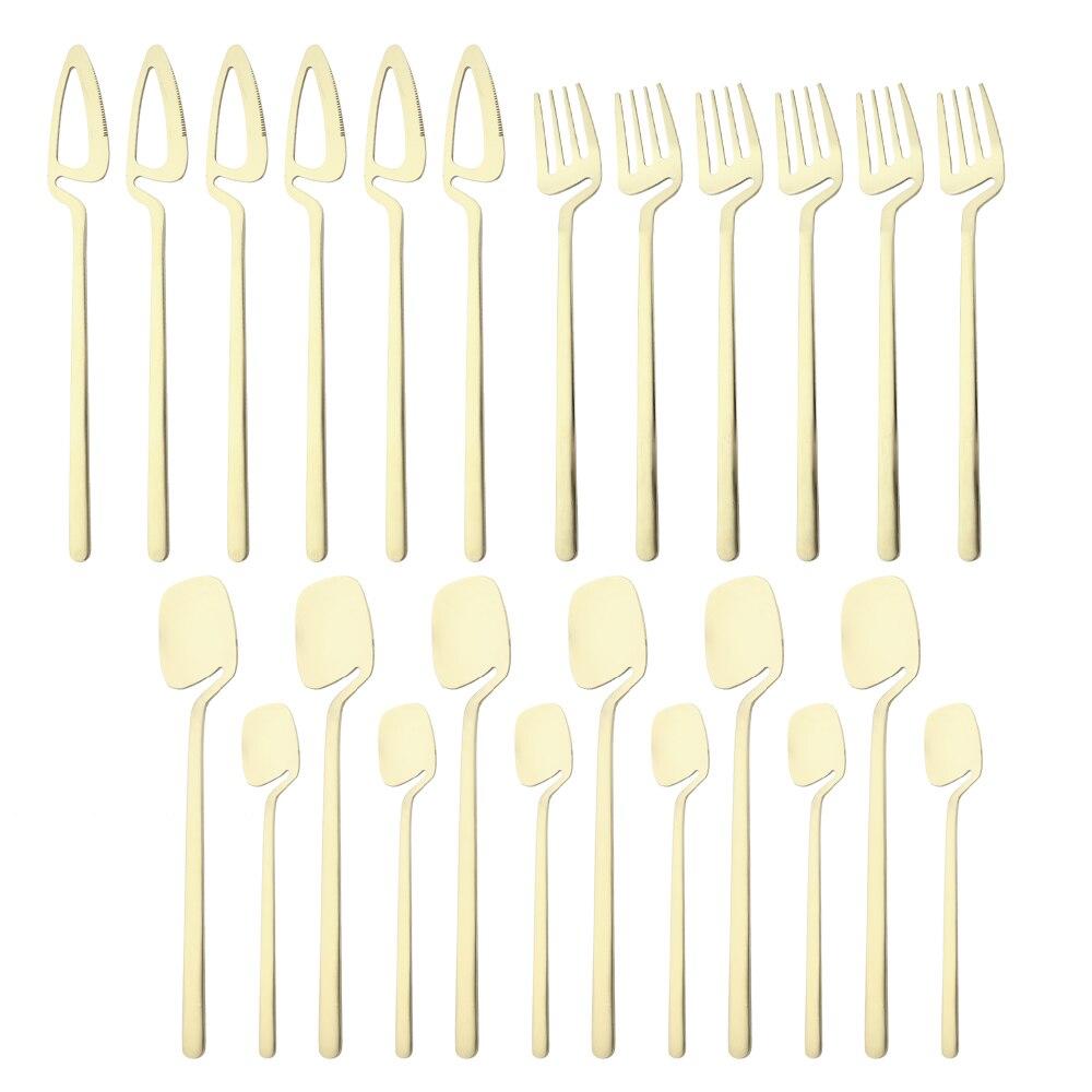 Newest Orange Silver 304 Stainless Steel Dinnerware High Quality 24Pcs Cutlery Set Matte Blue Flatware Knife Fork Spoon Hanging Tableware Set