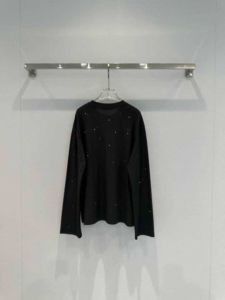 Tricou lung pentru femei 1996 cu imprimeu oglindă și strasuri, cu mânecă lungă