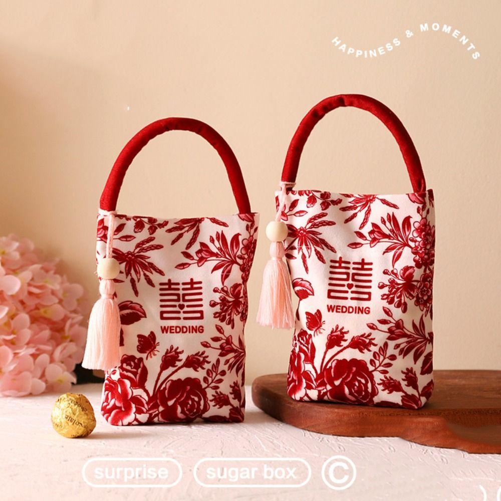 Korean Style Wrist Hand Bag Butterfly Orchid Flower Pendant Wedding Candy Bag New Year