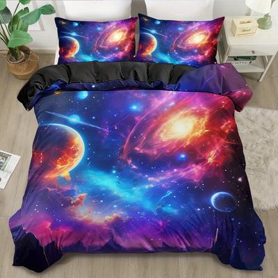 Galactic Galaxy Duvet Cover Set, 3D Space Universe Bedding Kit, Large Size Soft Comfort Polyester, Digital Print All-Season Use