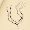Fashionable Beaded Necklace Moon/Crucifix Pendant Collarbone Chain Elegant Double Layer Neckchain Choker Acccessory