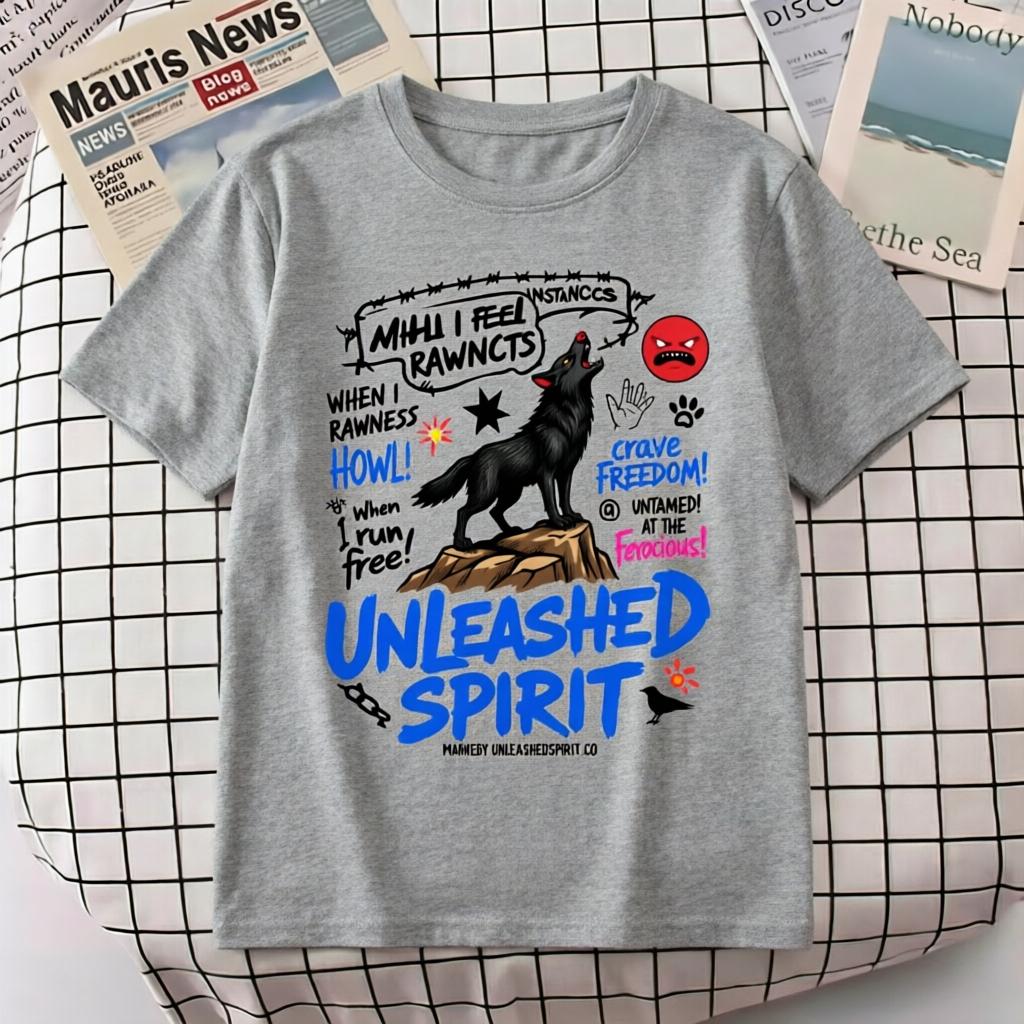 

Black Wolf Unleashed Spirit Graphic T Shirt Unisex Women Casual Cotton Short Sleeve Howling Wolf Print Tee Streetwear 4XL