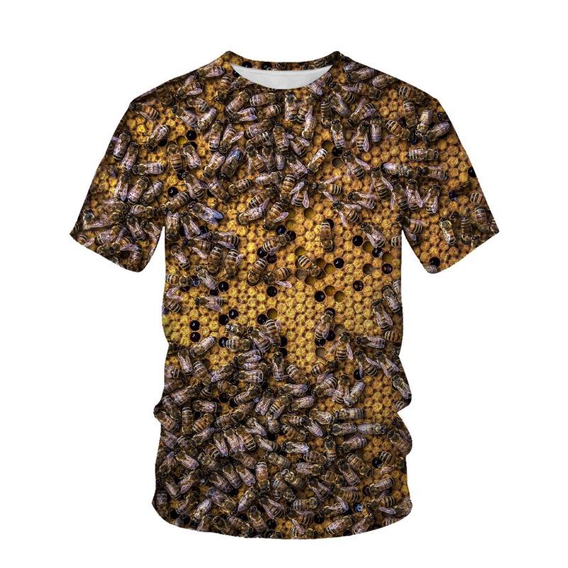 Summer Short Sleeved T-shirt with Bee Pattern 3D Digital Printing Round Neck Loose Men's T-shirt