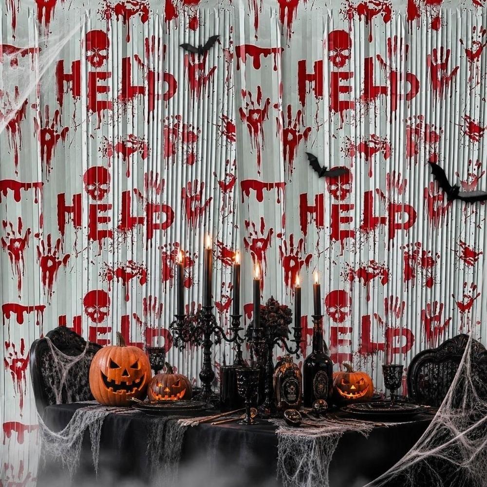 Bloody Handprint Halloween Tinsel Curtain 2M Scary Background Wall Tassel Ghost Festival Decor