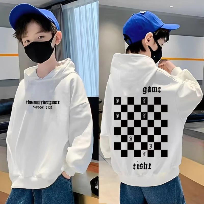 Boys' and Girls' Street-Look Loose Pullover Sweatshirt Fall and Winter Fashion Children's Hooded Sweatshirt