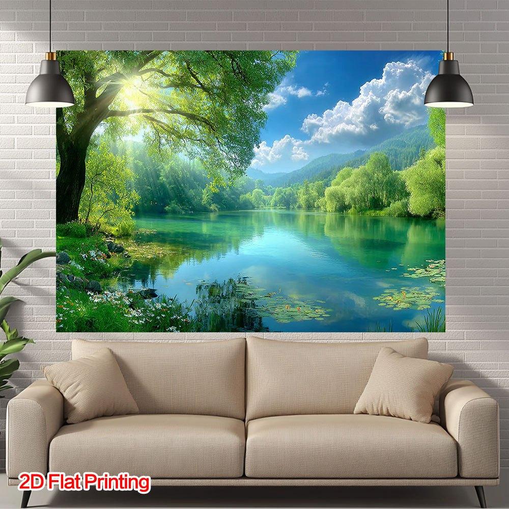 [2D Plane] [2D Plane] 1 Piece 2D Plane Printed Landscape Artwork Depicting a Beautiful Lake Scene