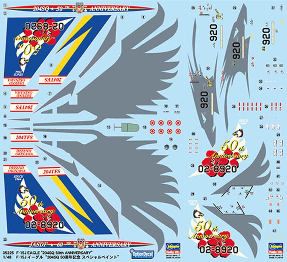 

Hasegawa JASDF Eagle 204SQ 50th Anniversary Special Paint Plastic Model Decal 35225 1/48 F-15J синий