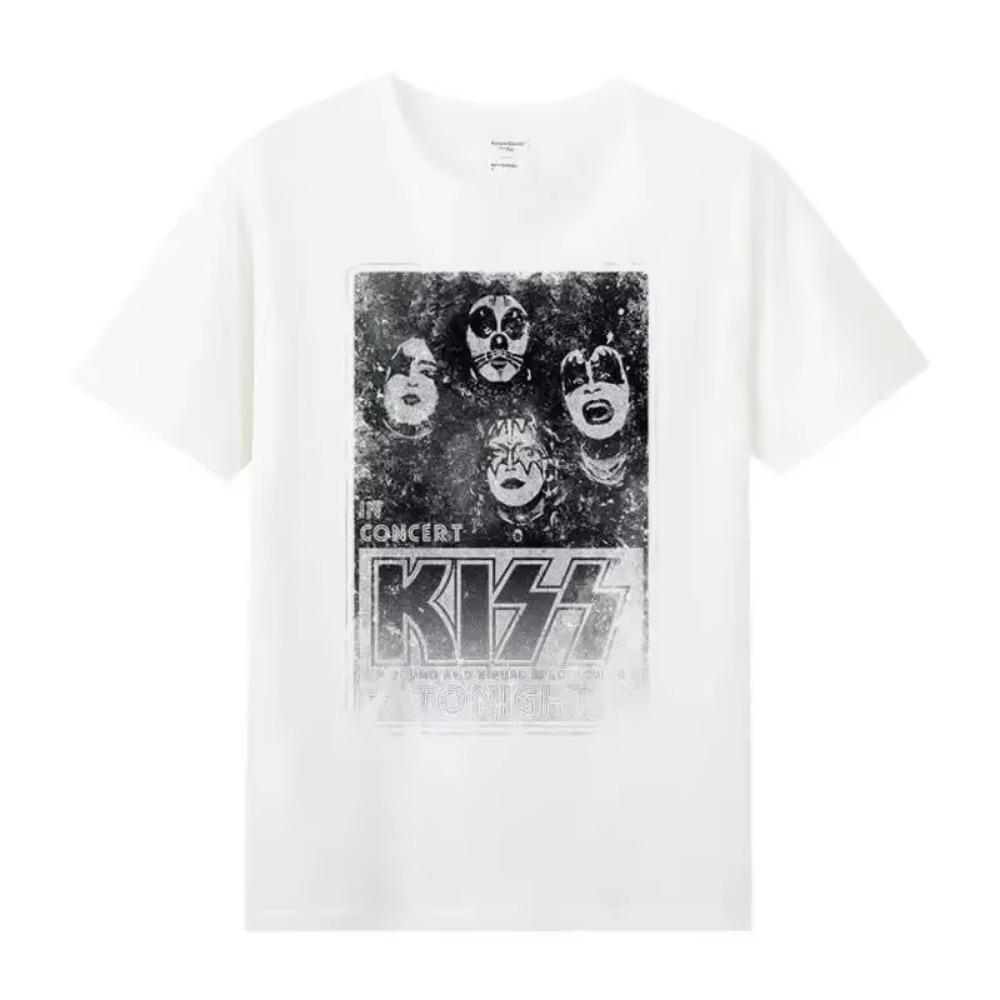 2024 New Kiss Rock Metal Band T-shirt with Printed Cotton Round Neck Short Sleeve T-shirt Hip Hop Men's Street Top T-shirt