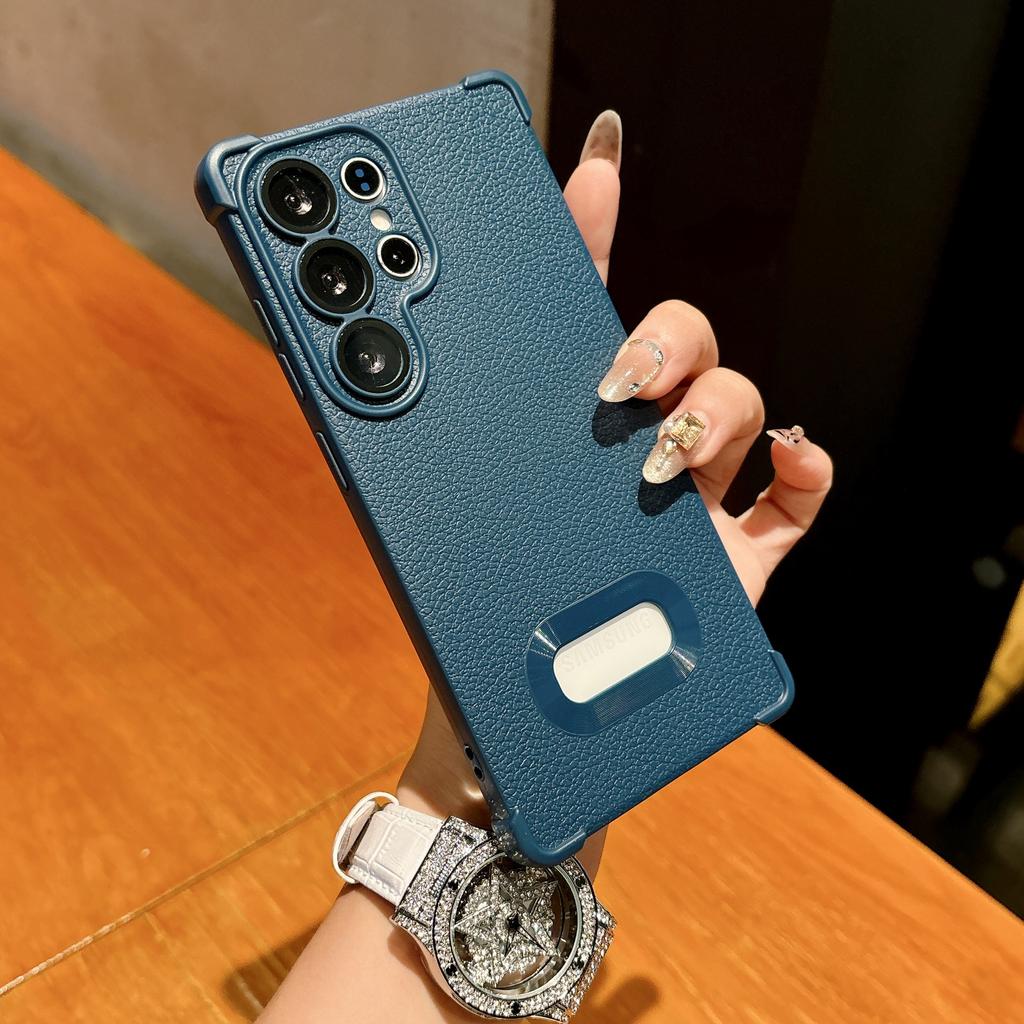 Suitable for Samsung S25Ulltra Lychee Pattern Leak Mark Mobile Phone Case S24 Leather A36 Four Corner Anti Fall Full Cover Soft Shell