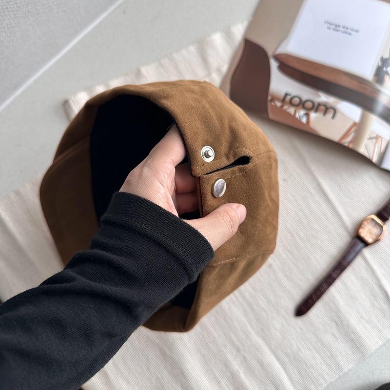 Autumn and Winter Literary and Retro Suede Forward Hat Men's and Women's Face Small Brown Cap Neutral Wind Ins Hat