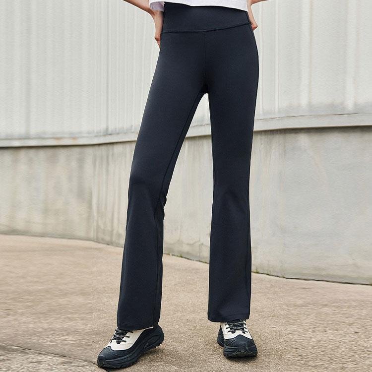 Anta Plain Simple High Waist Tight Ice Silk Flared Casual Pants Women bottoms Black 962427305-3