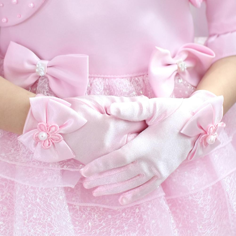 Kids Girls Gorgeous Satin Fancy Gloves for Special Occasion Dress Formal Wedding Pageant Party Short Girls Gloves