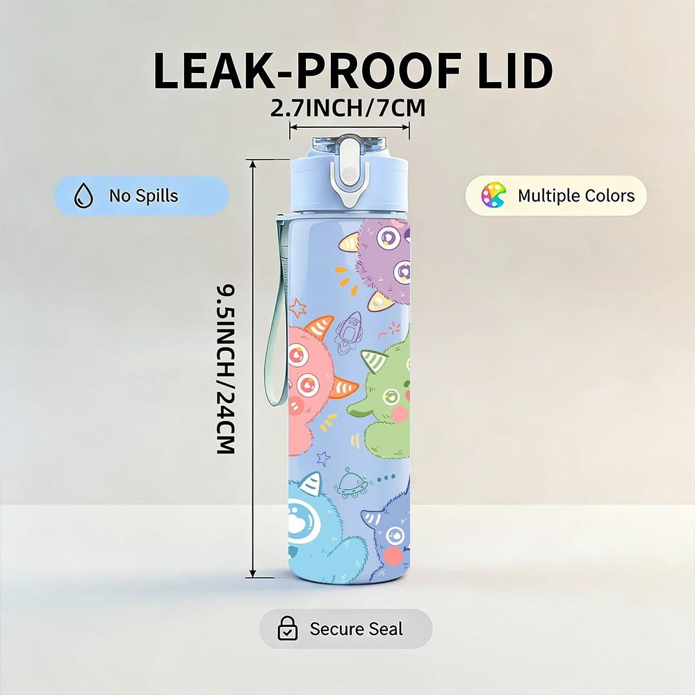 1PC Soft Pastel Doodle Baby Seamless Print 750ml Color Plastic Sports Water Bottle Leakproof Flip Straw Lid Suitable for Sports Office Home Use