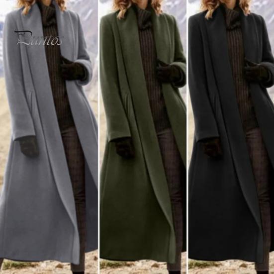 Manteau Féminin Femmes Manteau d'Hiver Point Ouvert Col Revers Manches Longues Vêtement d'Extérieur Coupe-vent Cardigan Lâche Longueur Mollet Laine Extérieur