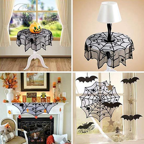 Halloween Tischdecke, Schwarze Spitze Spinnennetz Tischabdeckung, Gruselige Gotische Lampenschirm für Halloween Maskerade, Party, Esstisch Dekoration