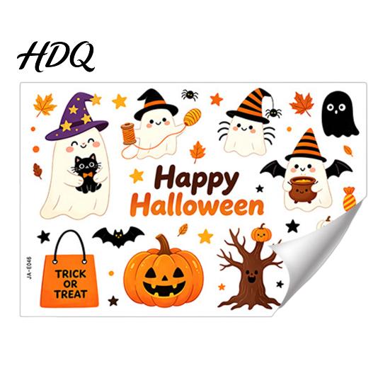 Self Adhesive Wall Mural for Kindergarten Halloween Stickers Cute Ghost And Pumpkin Print Decals Creative Classroom Holiday Layout Removable PVC DIY