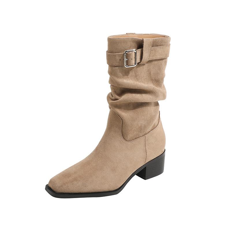 Autumn and winter new retro suede short boots women's western cowboy boots women's thick heel and short tube stacking boots