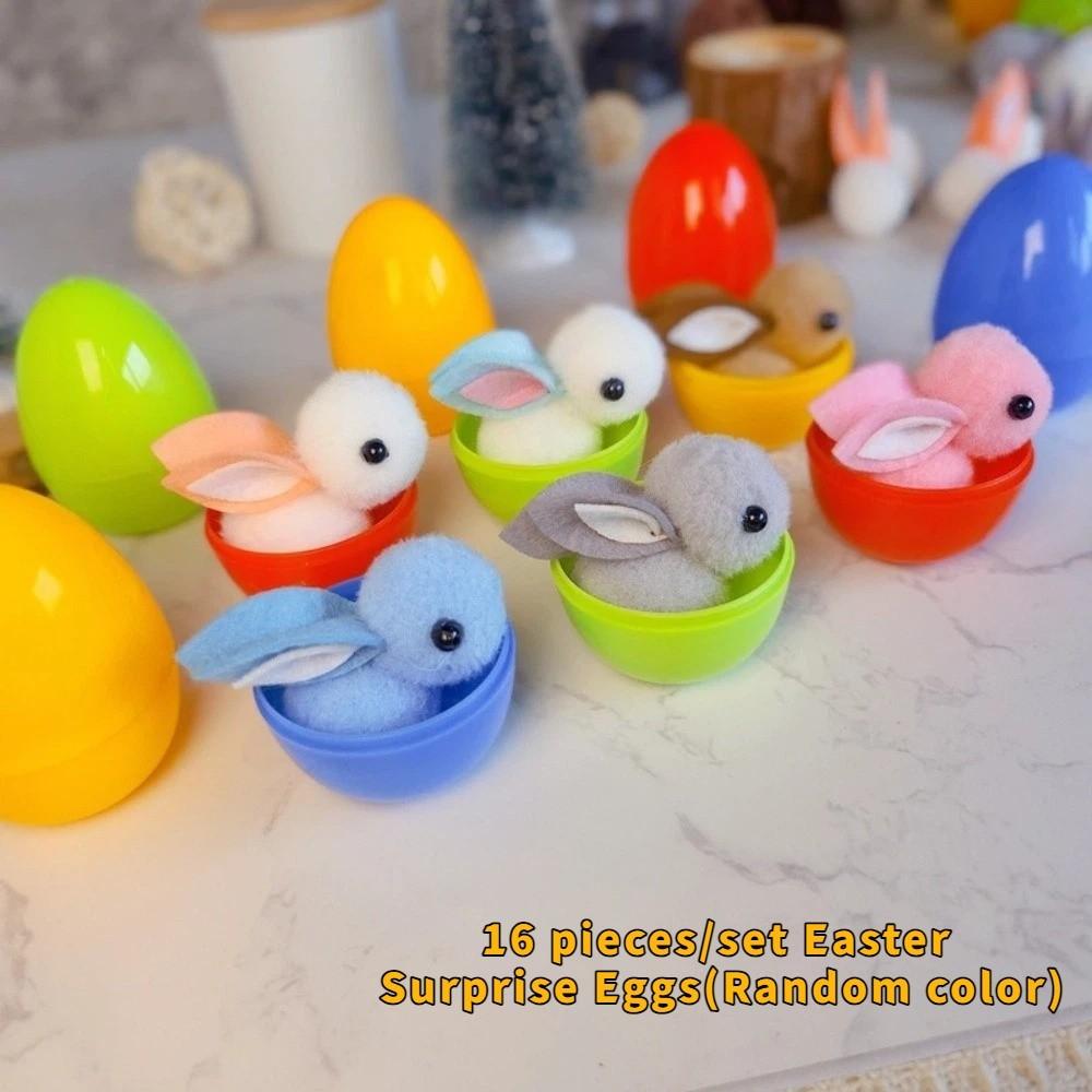 16PCS Cartoon Easter Rabbit Eggs Happy Easter Colorful Plastic Eggs  Home Decoration