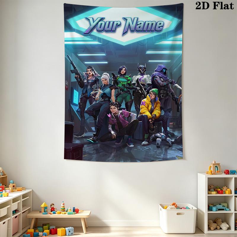 Name Custom Valorant Game Wall Tapestry Aesthetic Wall Hanging Printed Fabric Blanket Decorative Tapestries for Bedroom Living Room Home Decor
