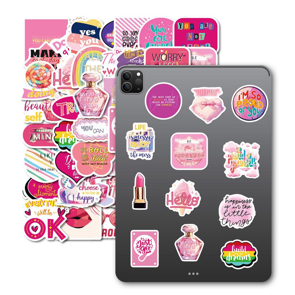 50 Cute Pink Girl Goldfish Love Text Stickers DIY Notebook Water Cup Ins Wind Stickers