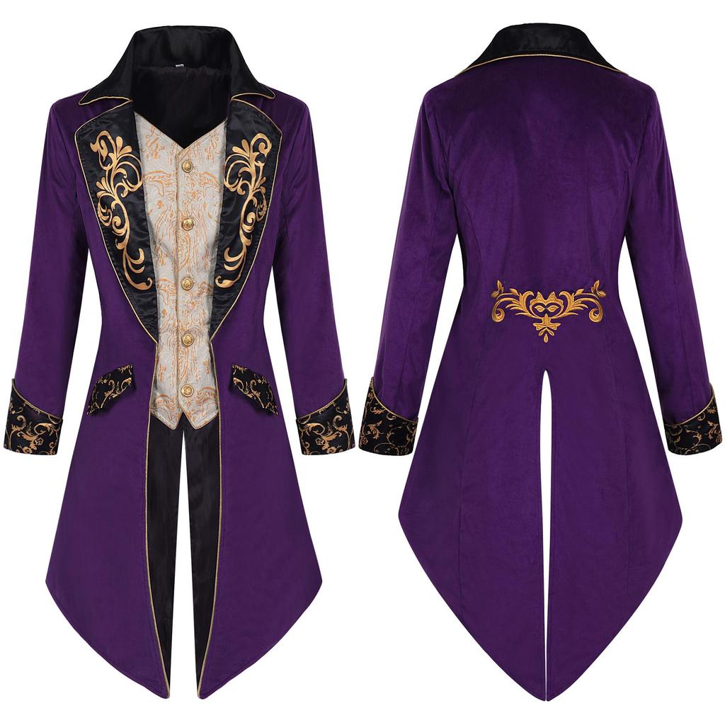 European & American Men's Steampunk Medieval Frock Coat for Cosplay & Stage Performance