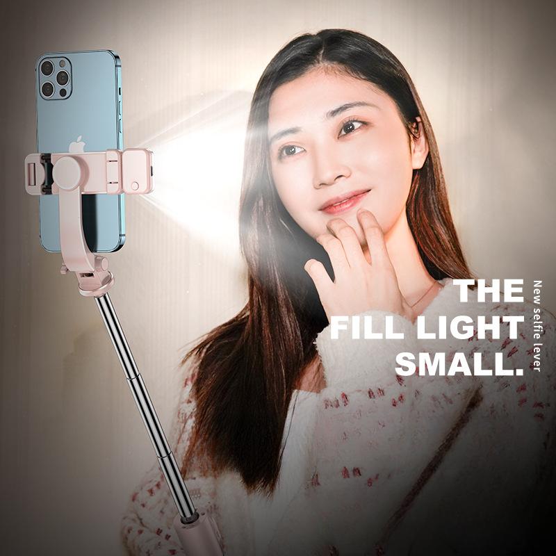 Extendable 1M Bluetooth Selfie Stick with Fill Light and Tripod Stand for Handheld TikTok Live Desk Mount