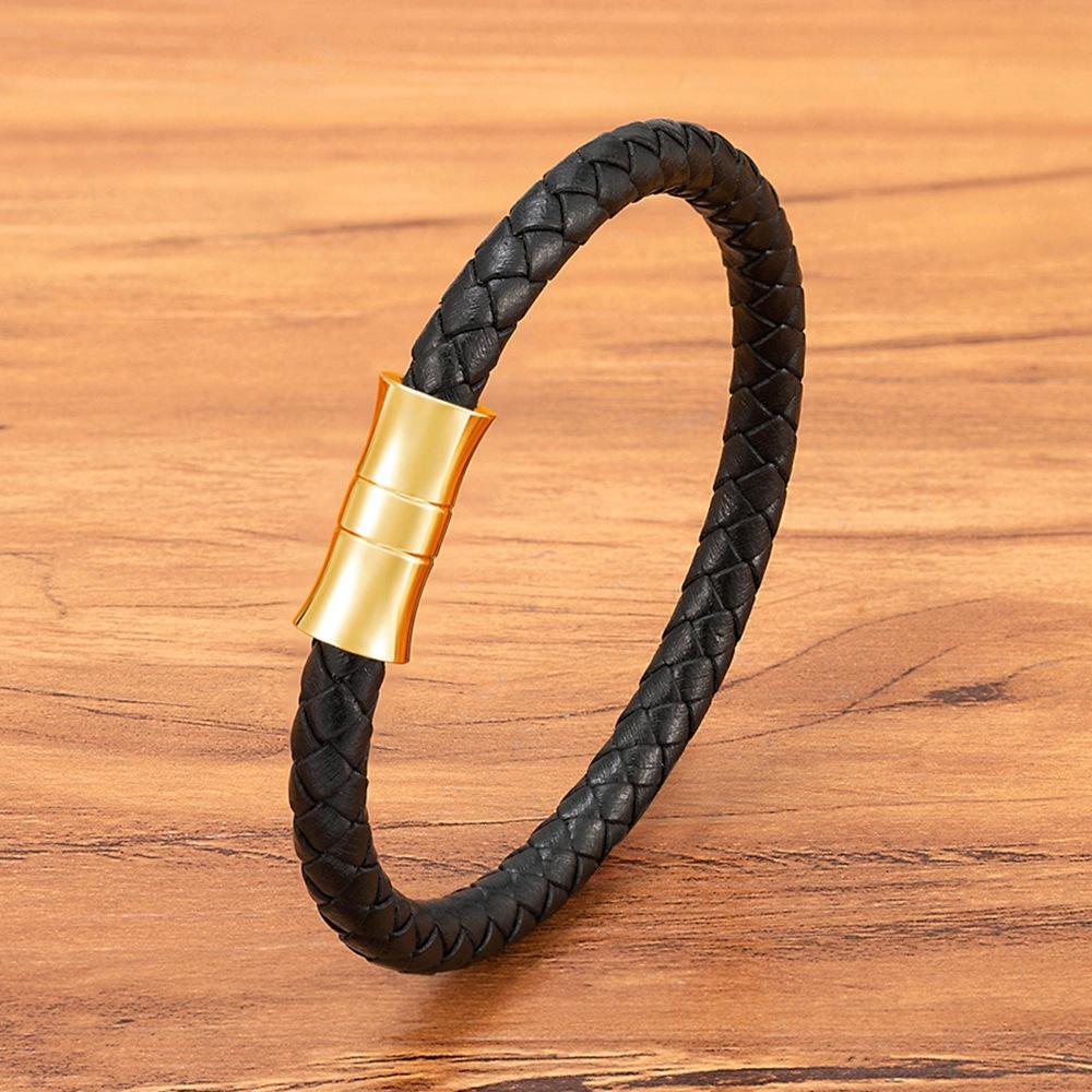 

Унисекс Браслет Черный Коричневый Синий Натуральная Плетеная Натуральная Кожа и Нержавеющая Сталь Браслет с Застежкой-Пряжкой Мужской Наручный Браслет 19cm