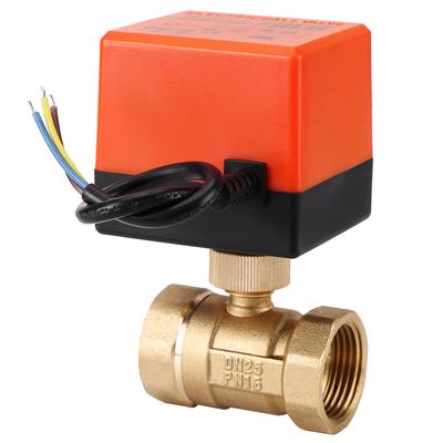 AC 220V Pirinç Elektrik Motorlu Küresel Vana 2 Yollu 3 Kablo 1.6Mpa Diş DN25