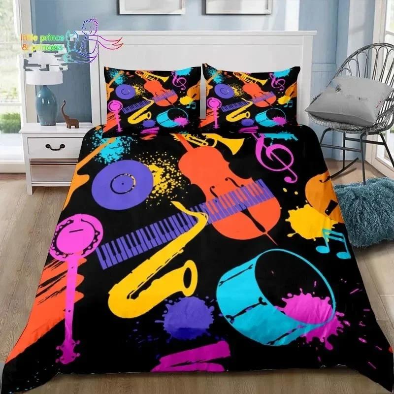 Music Note Piano Bedding Set Single Twin Full Queen King Size Bed Set Adult Kid Bedroom Instrument Bedding Gift