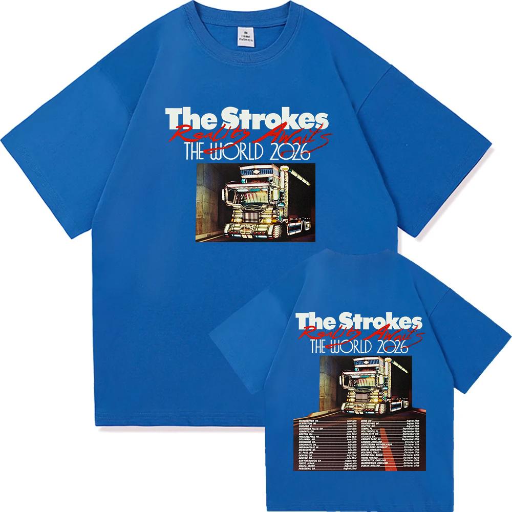 Reality Awaits North America Tour 2026 Tshirt The Strokes Band Design Print Tshirts Cotton Summer Short Sleeve Male Tees Shirt