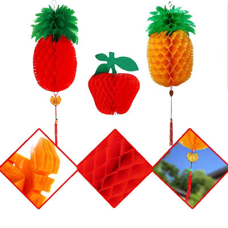Pineapple Apple Lanterns Hanging Decorations Happy New Year Chinese Cny Fruit