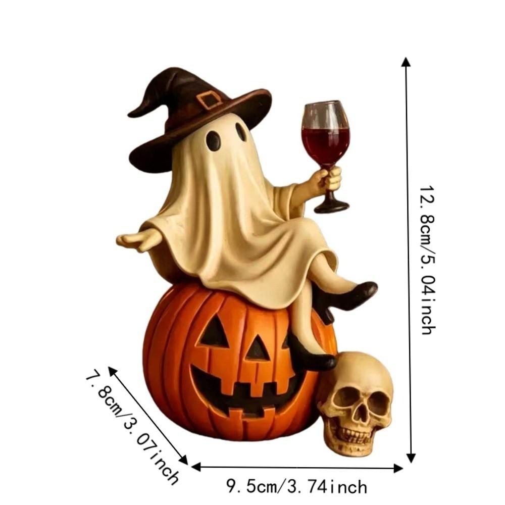 Holding a Wine Glass Halloween Ghost Figurine Cartoon Tabletop Figurine Witch Statue Ghost Decor