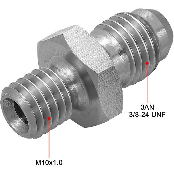 EVIL ENERGY 3AN Male Flare to M10 x 1.0 Male Metric Thread Brake Fitting Stainless Steel Adapter