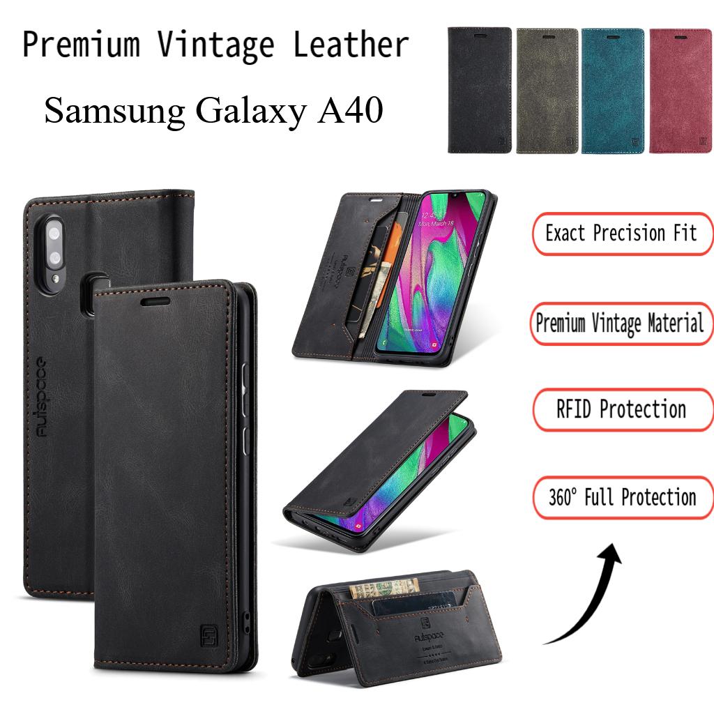 Premium Vintage Leather Wallet Case for Samsung Galaxy A40 - RFID Blocking, Flip Cover with Card Slots (4 Colors)