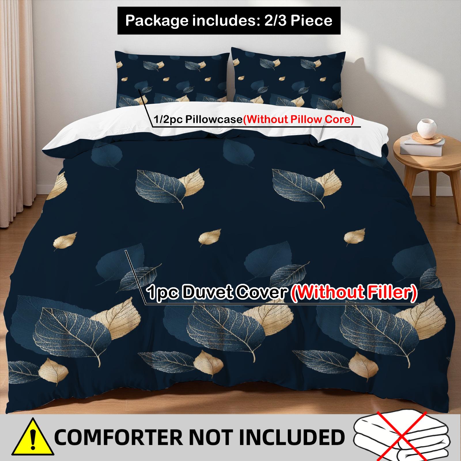 

3PCS Duvet Cover Set Dark Blue Leaf Visual Art 3D Printed Duvet Cover With Pillowcases Single Twin Queen Size Bedding Set 135x200cm