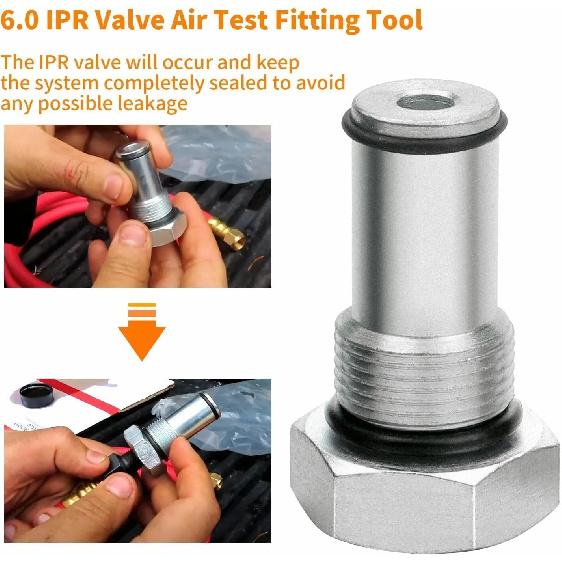 6.0 IPR Valve Socket & Oil Rail Adapters Kit & 6.0 High Pressure Oil Pump IPR Valve Air Test Fitting Tool with Seal Kit, Fits for Ford 6.0L
