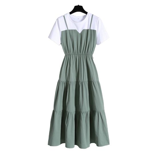 

Среднее платье с цветными блоками, с коротким рукавом, женское облегающее платье с круглым вырезом и талией M зелёный