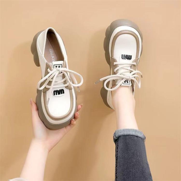 

Round head spring and autumn new heightening non-slip thick-soled small leather shoes women s versatile muffin bottom loafers women s single shoes 40 бежевий