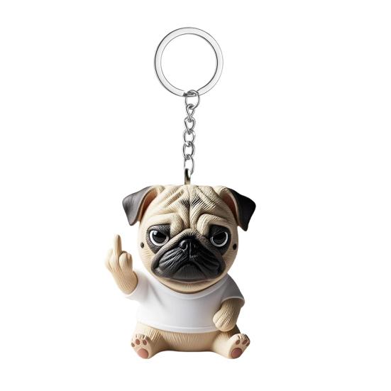 Middle Finger Posture Puppy Keychain 3D Dog Design Key Chain Backpack Cool Puppy Decoration Bag Accessories