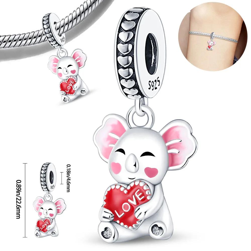 Copper Pink Heart Cute Animals Bear Rabbitcharms Beads Fit Colour Original Bracelet Jewelry For Women Diy